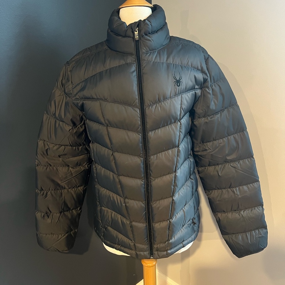 Spyder Gunmetal Down Puffer Quilted Winter Coat Men’s Size S (Fits Women’s M)